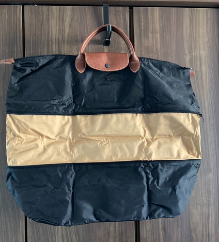 Auténtico Bolso de Mano Longchamp Expandible Negro Marrón Nylon Cuero Usado Japón - Imagen 2 de 14