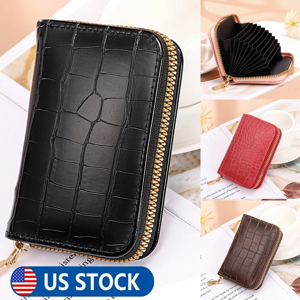 Leather Wallet Women Zipper Card Slots With Coin Compartment 