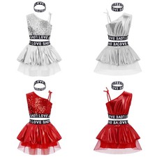 Girls Outfits Competition Set Dance Dancewear Disco Modern Elastic Waistband