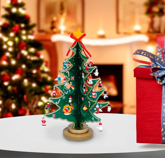 Kurt Adler Advent Calendar Christmas Tree with 24 Miniature Wooden Ornaments, Mu - Image 3 of 4