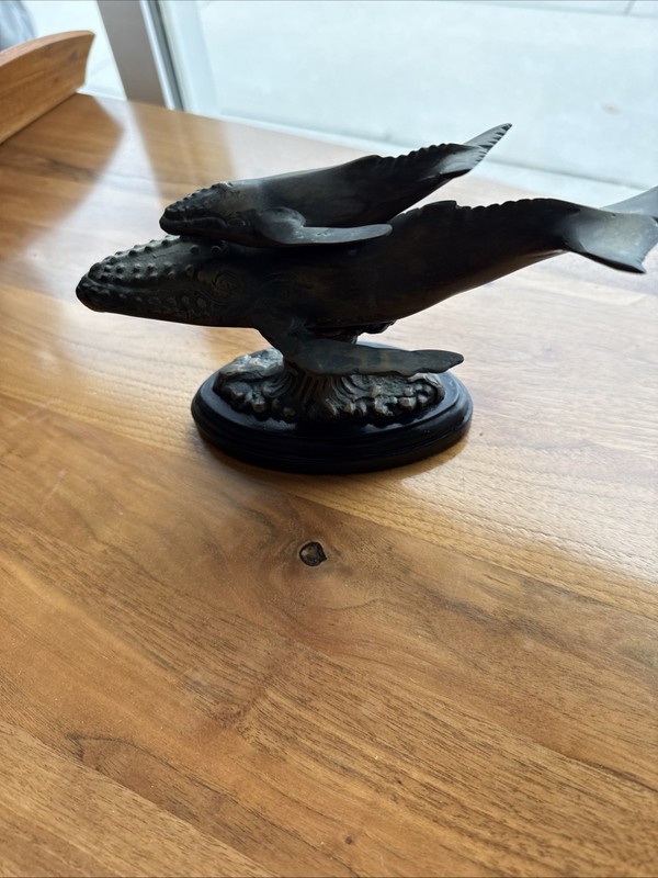 Vtg San Pacific Humpback Whale Calf Swimming Bronze Figure Sculpture Mom Baby