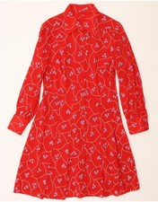 VINTAGE Womens Abstract Pattern Shirt Dress UK 12 Medium Red CT03