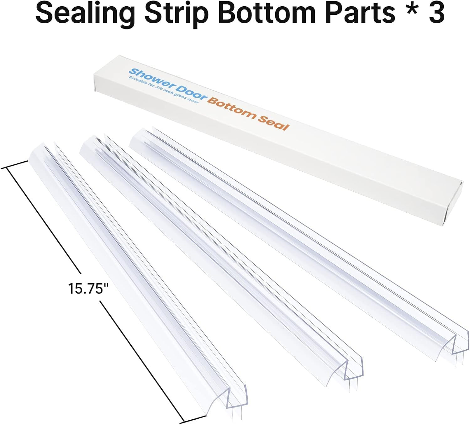 3PCS Shower Door Bottom Seal Strip 1/4 Inch Glass Frameless Leak Guard Kit