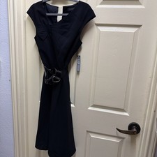 Tahari Arthur S. Levine Black Cap Sleeves Seam Ascent Sheath Dress Bow MSRP $128