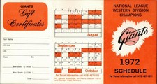 1972 San Francisco Giants pocket schedule - gift certificates