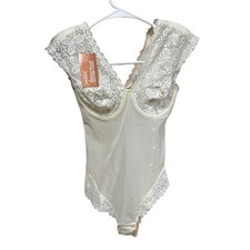 NWT Padded Attraction Vintage 80's Ivory Lace Bodysuit Teddy Sheer Lingerie M