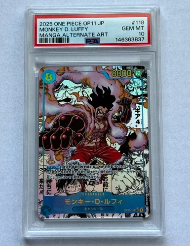 One Piece Manga Monkey.D.Luffy Alt Art Secret Foil OP11-118 PSA 10