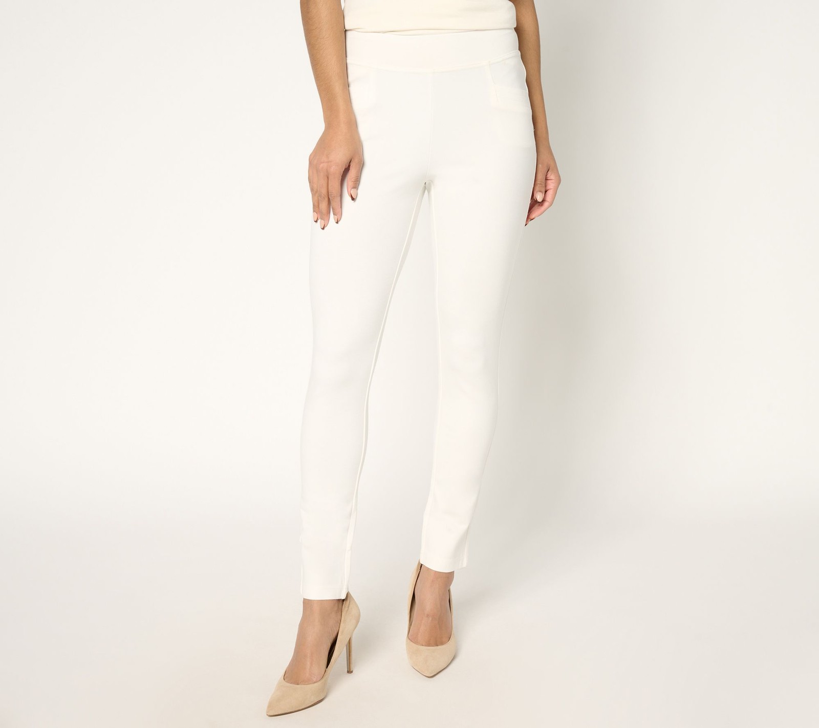 Belle by Kim Gravel Women's Petite Pants 10P Ponte Triple White A677002