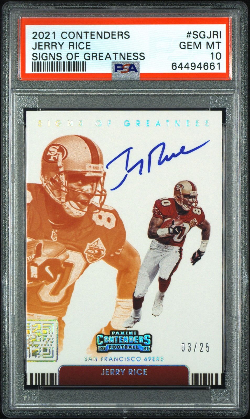 2021 Panini Contenders Jerry Rice Signs of Greatness Auto /25 PSA 10 (Pop 2)