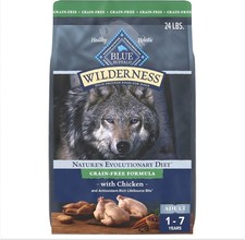 Blue Buffalo Wilderness High Protein Adult Dry Dog Food-Grain Free,Chicken.24Lb