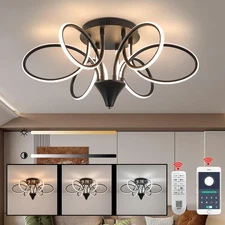 Chrome/Black LED Ceiling Light with Remote Control, Dimmable Lustre with 3 Co...