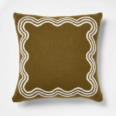 24''x24'' Jacquard Knit Pillow with Scallop Pattern Dark Olive Green - Threshold