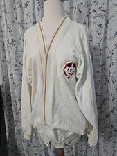 Women Large Vintage USA Made Disney Cardigan White Walt Mickey Mouse Long Sleeve