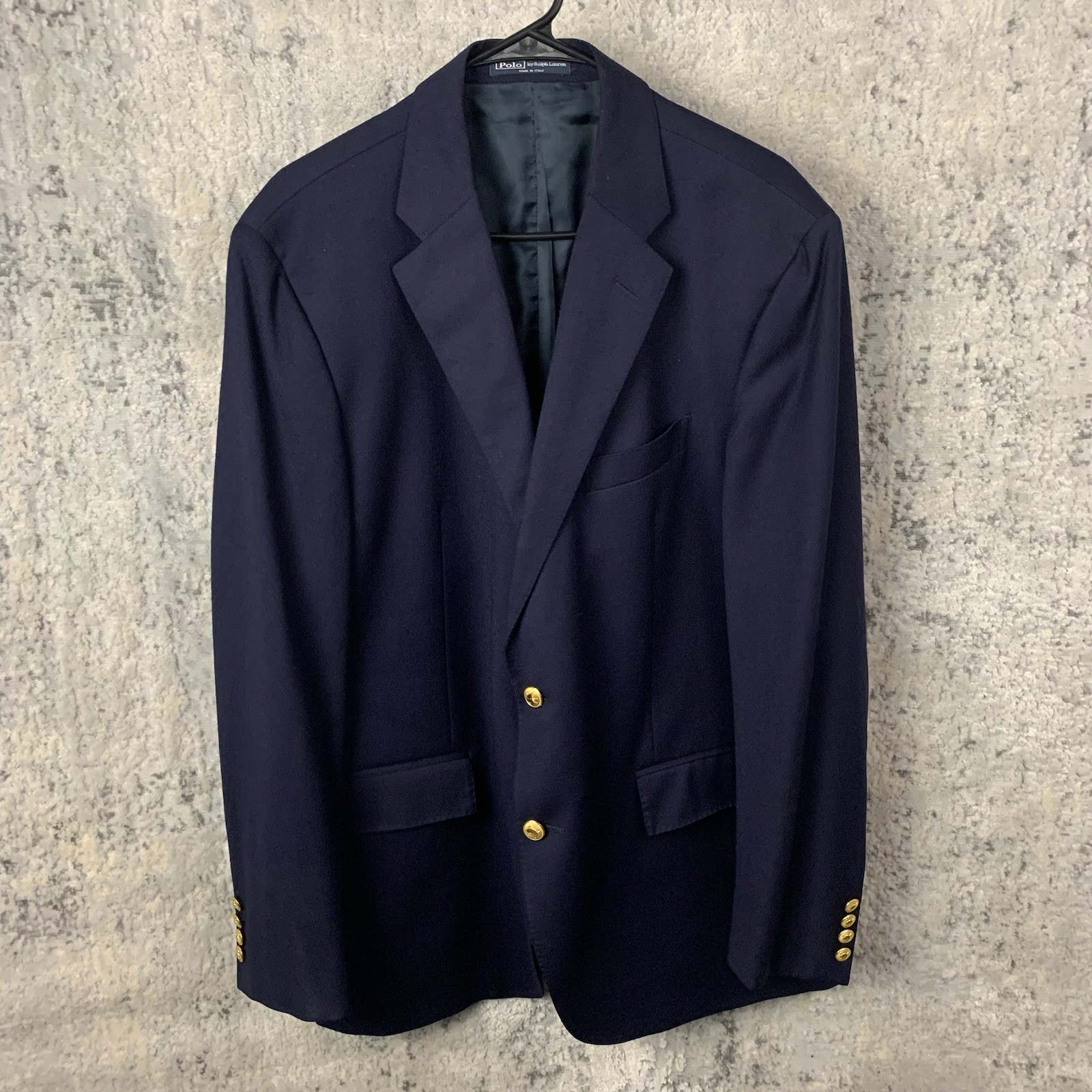 Vintage Polo Ralph Lauren Blazer 46R Blue Gold Button Italy Waterbury Jacket Men