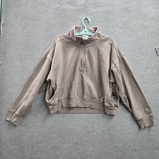 PINK Victoria's Secret Women Sweatshirt L Brown Quarter Zip Pullover Fleece READ