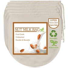 6 PCS 12"x12" Nut Milk Bags - 100 Unbleached Cotton Cheesecloth, 6 pack
