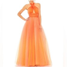 Mac Duggal 20554 Orange Tulle Halter Gown Formal Dress Size 8
