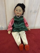 Vintage Oriental Chinese Cloth Bodied Character Doll  11in tall pretty face