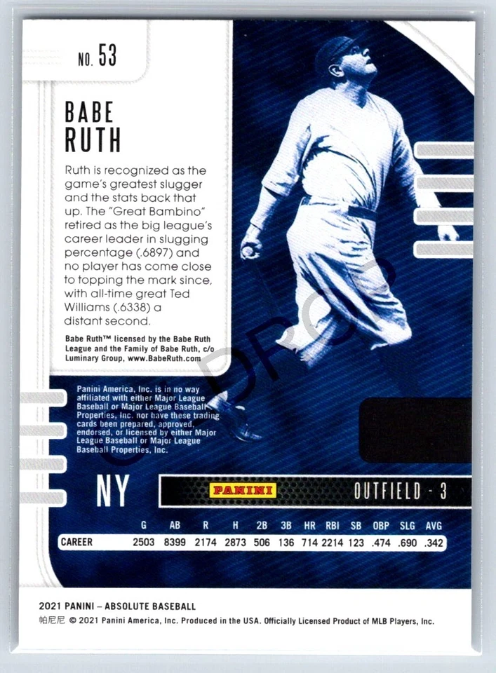 2021 Panini Absolute - Babe Ruth #53 Retail - Image 2 of 2