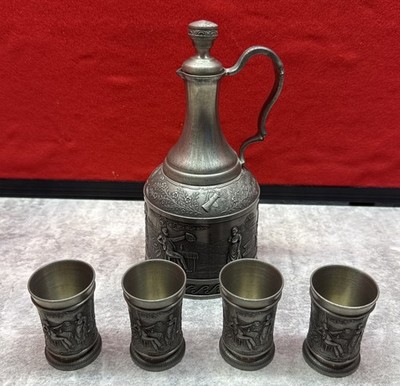 Vintage Deutsch Geprägtes Zinn FRIELING ZINN ZINK Dekanter Krug Krug und Tassen 