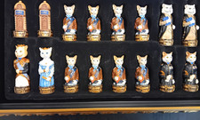 Hand Painted Cat and Dog Chess Set with a chessboard case - boxed