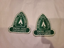 2 NOS Scenic Trails Know How Camporee Patches - Mint Cut Edge BSA Michigan