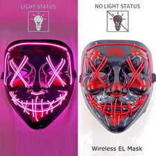 Wireless Neon LED Purge Mask Glow in The Dark Cosplay Horror Mask Halloween Masq