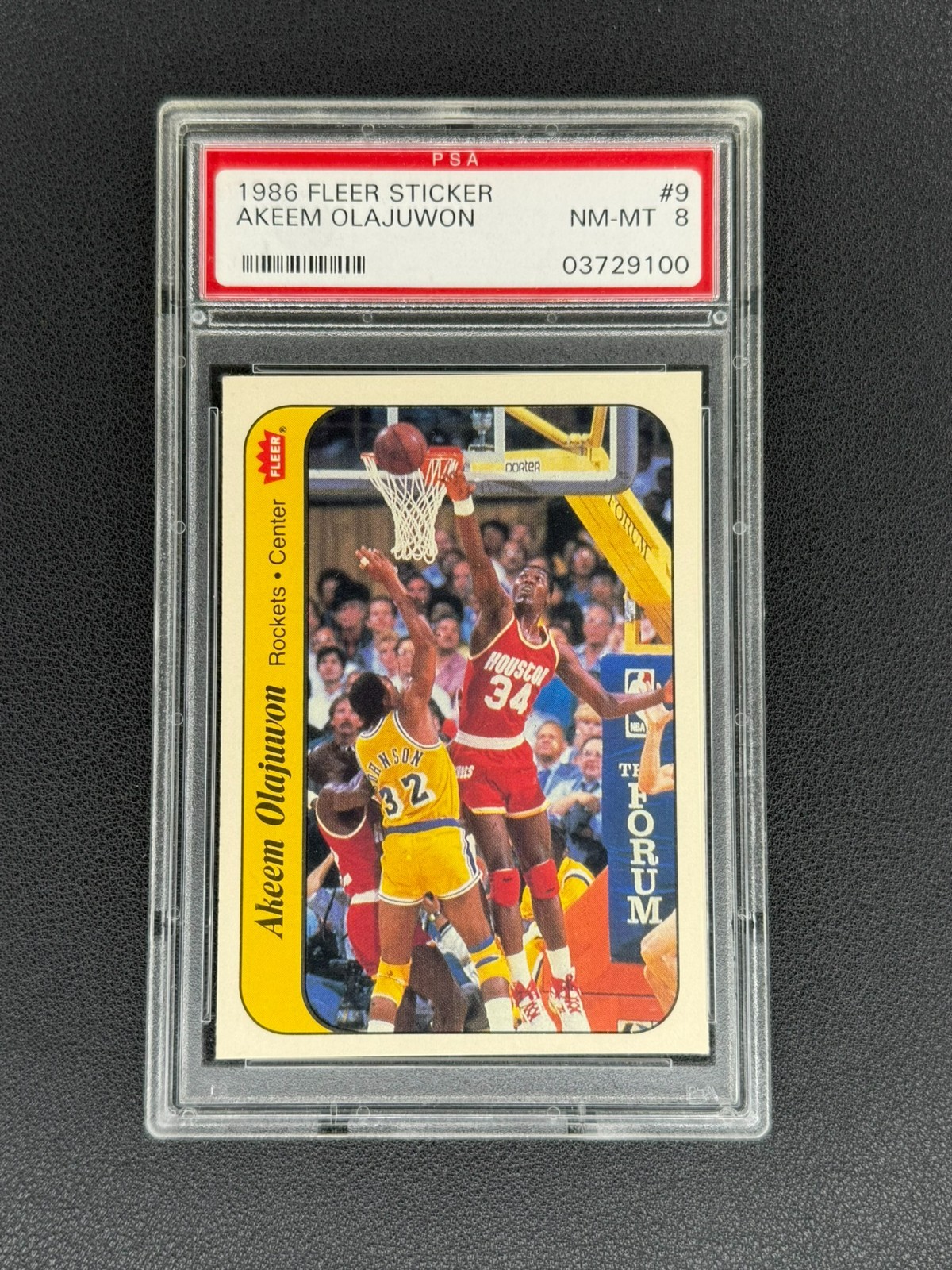 1986 Fleer - AKEEM OLAJUWON #9 - Sticker PSA 8 Houston Rockets
