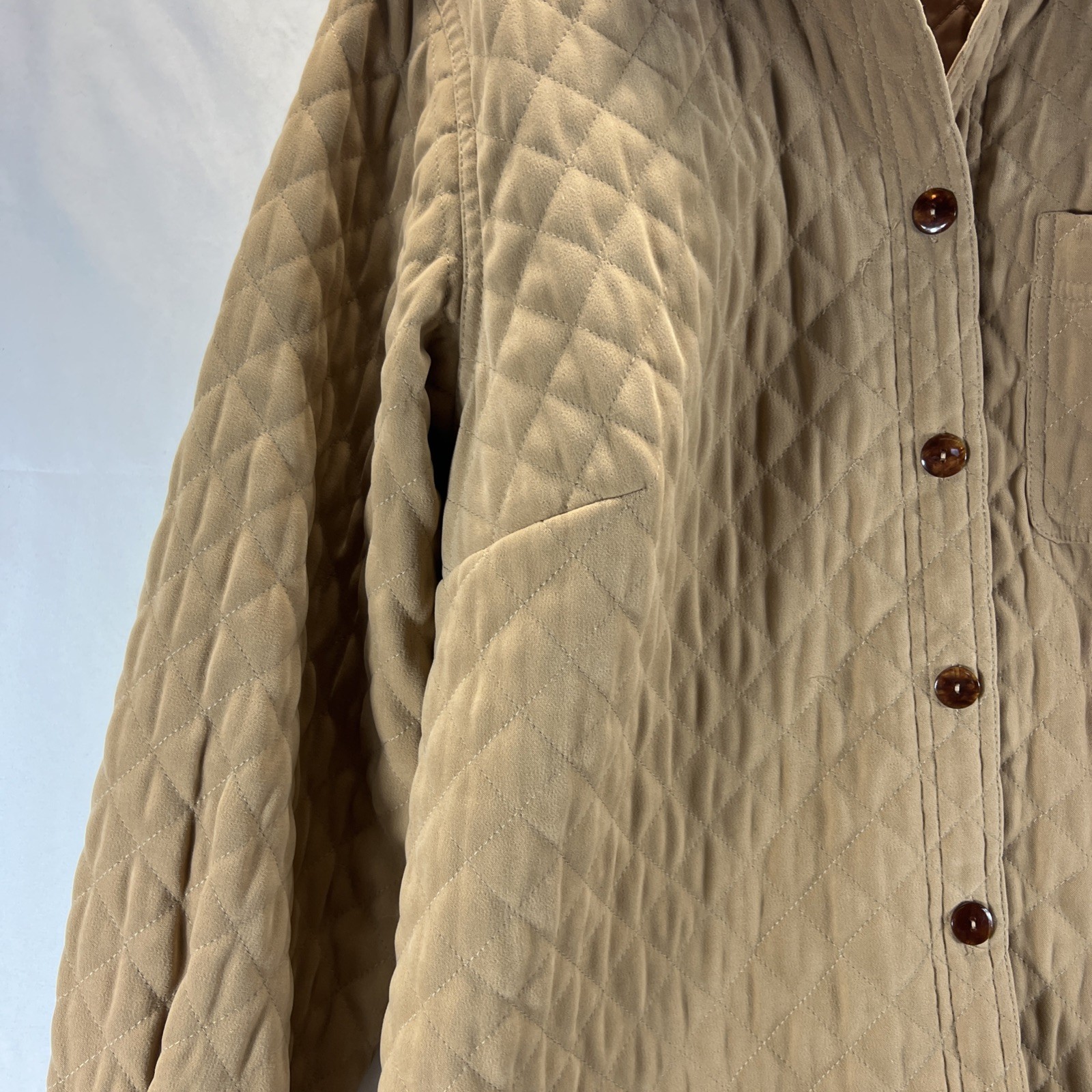 Talbots Beige Full Button Collared Quilted Jacket… - image 9