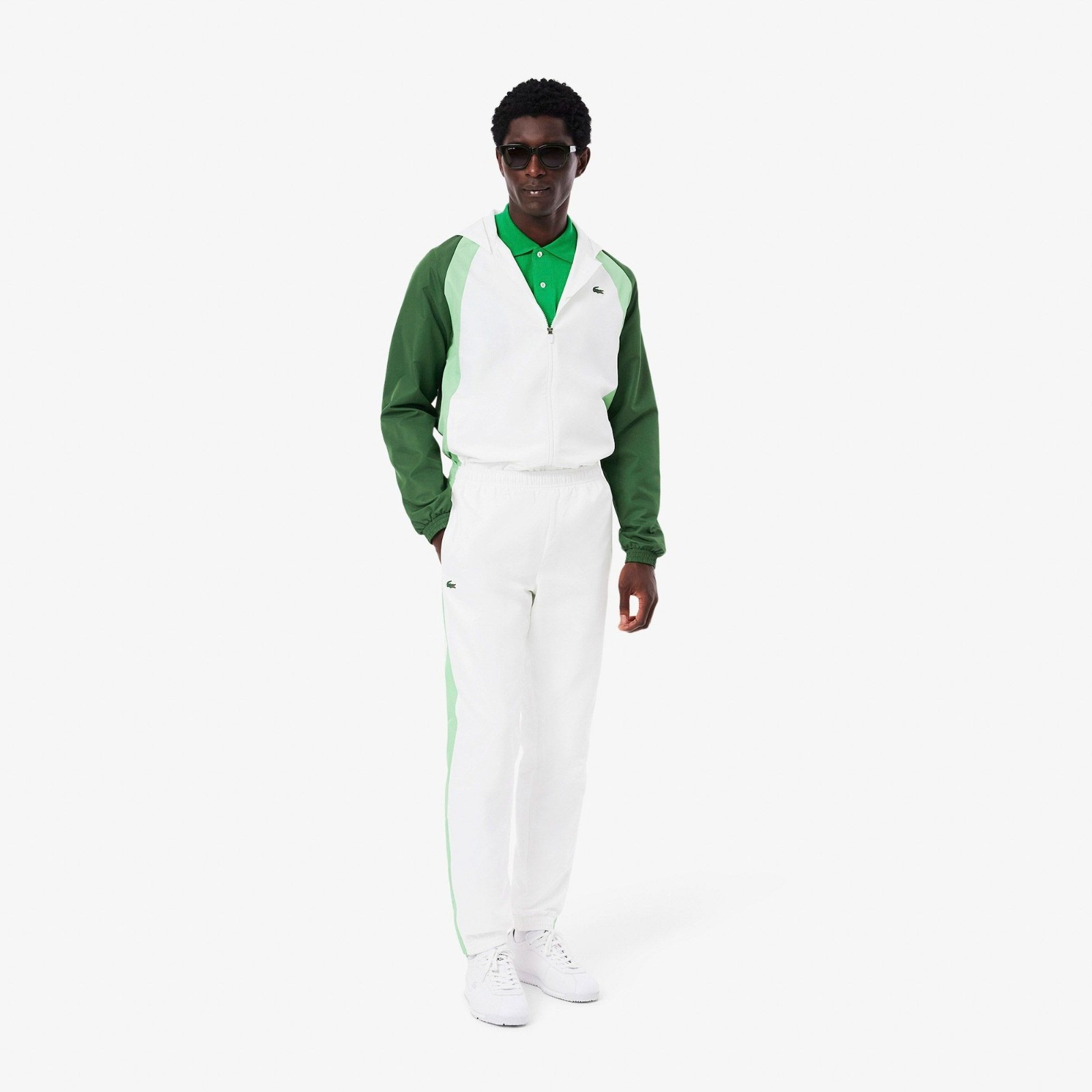 Lacoste Full Tracksuit Set Mens White Green Hoody Top Jogger Bottoms Size M L XL thumbnail 5