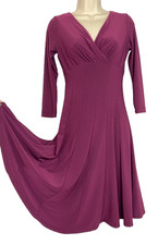 Purple RALPH LAUREN midi dress XS 2 V neck crossover 3/4 sleeve stretch A-line
