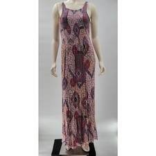 Altar'd State Smocked Maxi Dress Womens Large Pink Floral Boho Flowy Nap Style