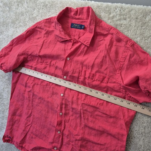 Polo Ralph Lauren Shirt Mens XL Pink Linen Silk Loop Collar Beach Coastal Travel - Picture 7 of 9