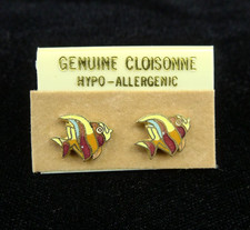 Vintage Cloisonn /Enamel Tropical Fish Earrings with Gold Tone Metal Finish