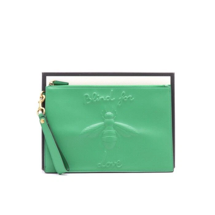 Pochette Gucci Blind For Love Bee bracelet cuir vert 473961 47376646