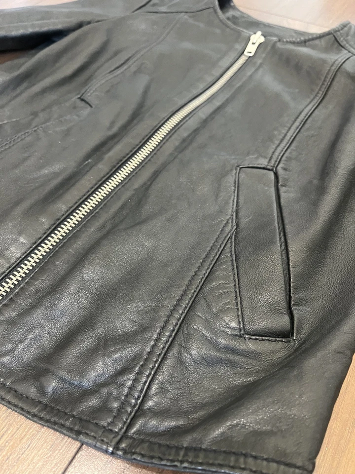 Madewell Black Leather Motorcycle Jacket Collarless with Zippers XS Women’s  - Image 3 of 4