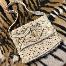 Vintage Crochet Shoulder Bag Macrame Purse Handmade Vintage Beaded Beach Bag