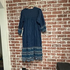 Anna Sui x Uniqlo Blue Boho Floral Tiered Cotton Midi Dress Women’s Small euc