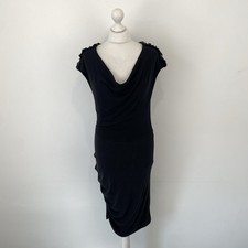 Traffic People Black Cowl Neck Dress Ruched Pleated Medium Ladies