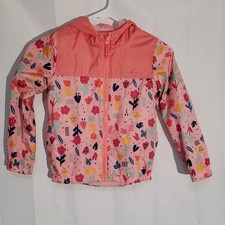 Girls' Pink Floral Hooded Windbreaker Size 5 Lightweight Spring
