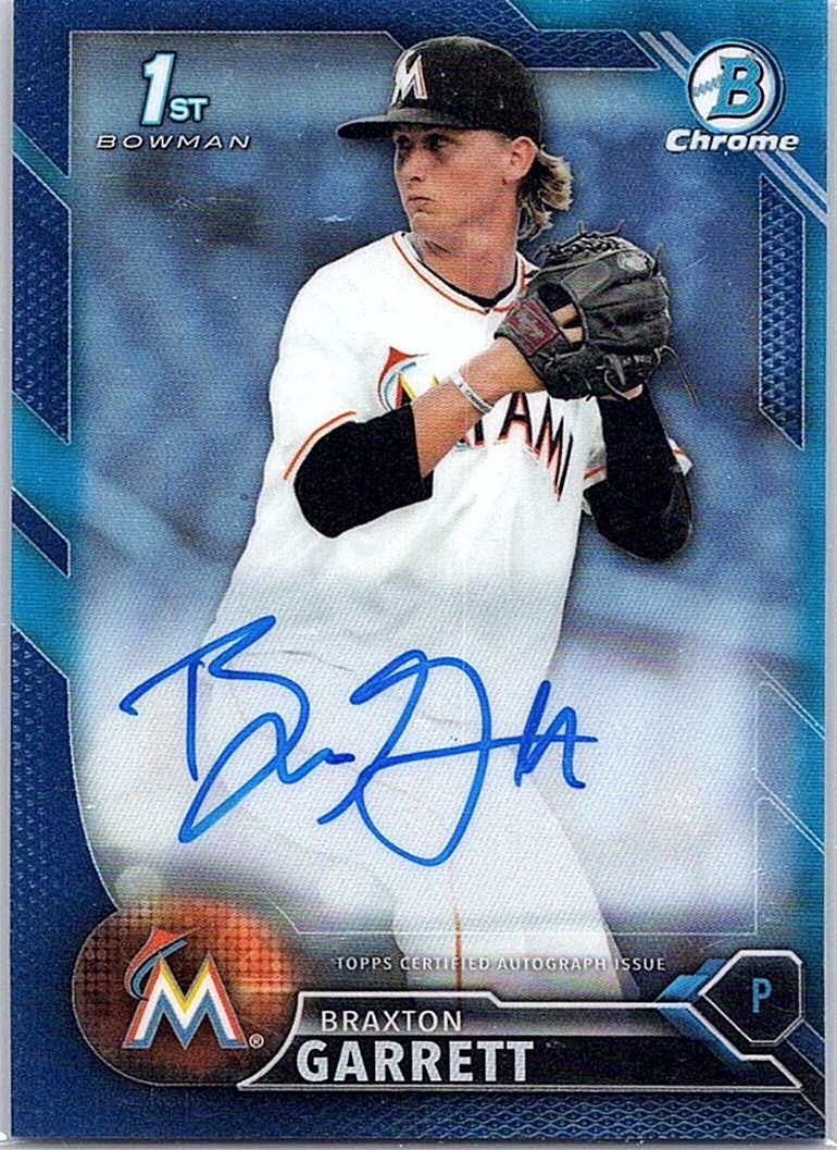 2016 Bowman Draft Braxton Garrett Chrome Draft Pick Auto Blue Refractor /150
