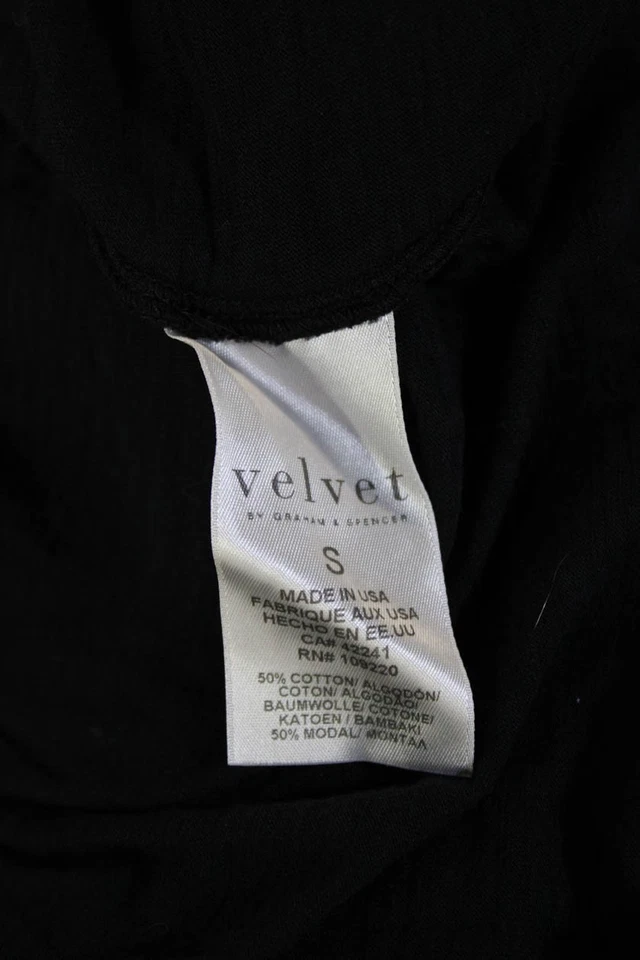 Camiseta básica de terciopelo para mujer negra con cuello en V manga larga talla S Foto 4 de 4