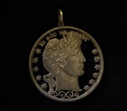 BARBER HALF DOLLAR Cut Openwork Pendant 90% Silver Liberty 1892-1915 Jewelry