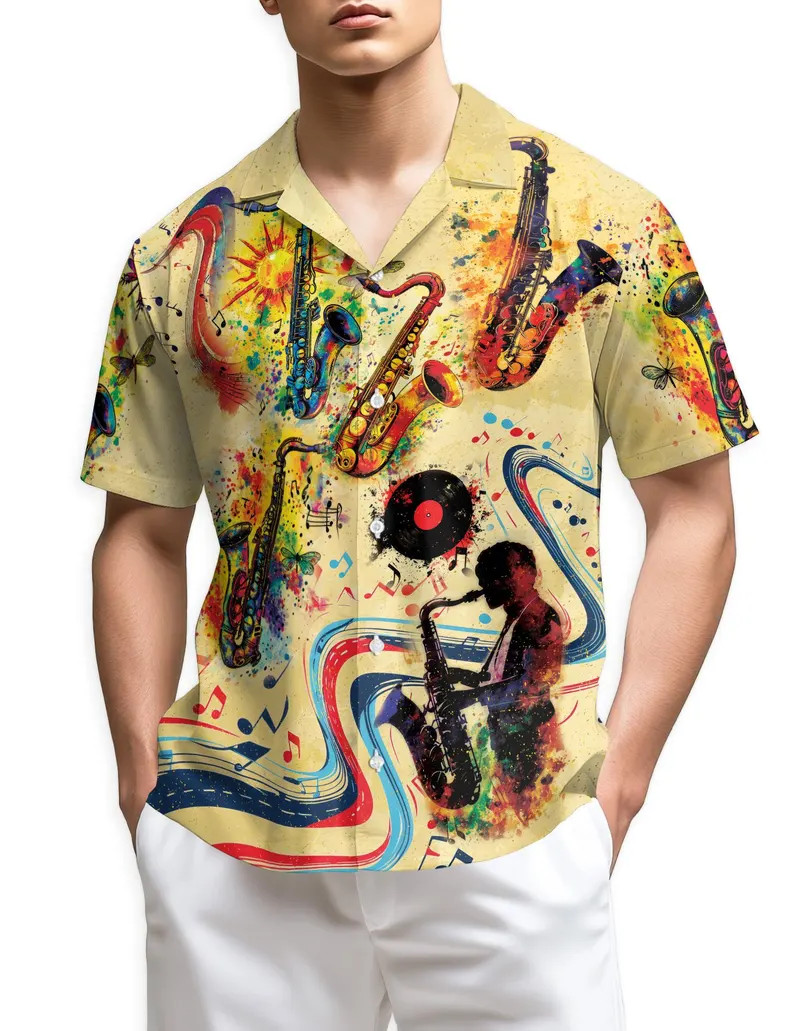 Colorful Saxophone Hawaiian Shirt Jazz Music Tropical Beach Summer Party