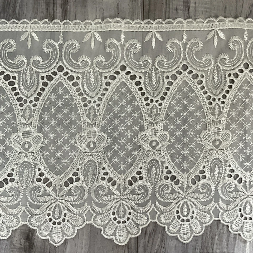 Ivory 11" Scalloped Embroidered Lace Trim 7 Yards Polyester Bridal Sewing Crafts - Image 2 of 4