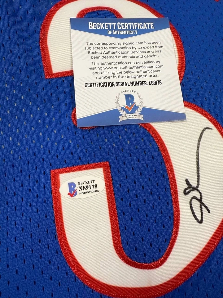 Allen Iverson Blue Jersey Size M Hand Signed Beckett COA - Image 4 of 4