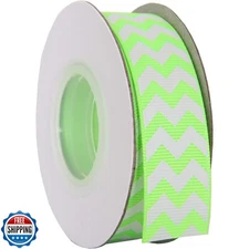 Grosgrain Chevron Striped Ribbon by Threadart 7/8" - 10 Yards - Neon Green an
