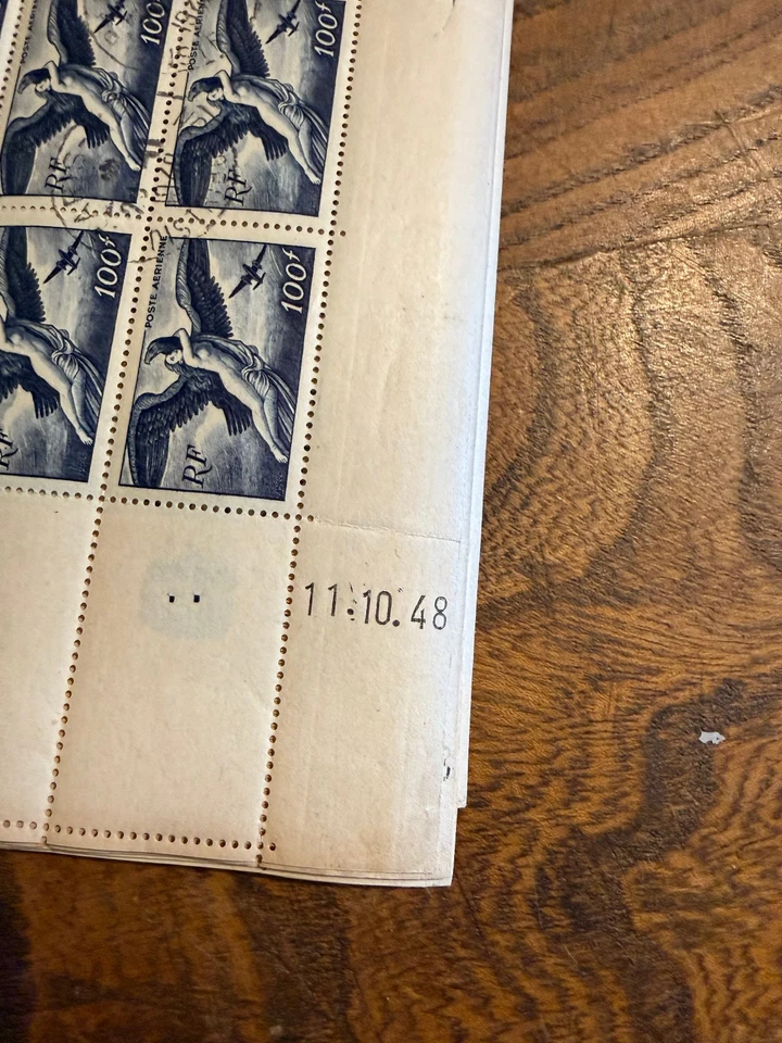 poste aérienne n° 18 feuille de 25 timbres oblitérés date 11.10.48 colle présent - Photo 2/2