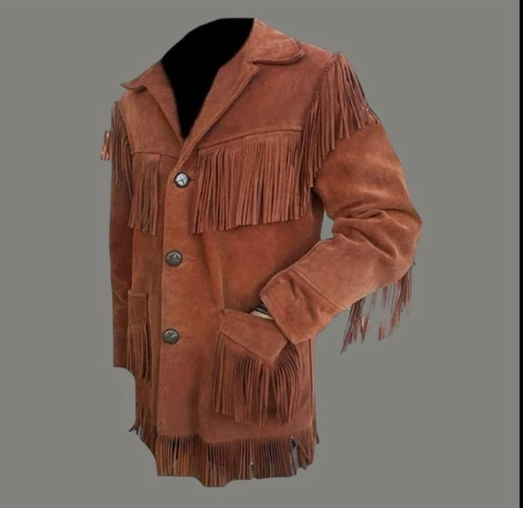 Leather Jacket Men's American Cowboy Fringe - Genuine Cowhide Style Jacket