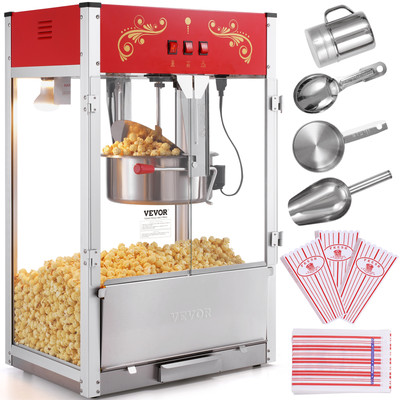 VEVOR Commercial Popcorn Popper Machine Countertop Popcorn Maker 1615W 16 Oz Red